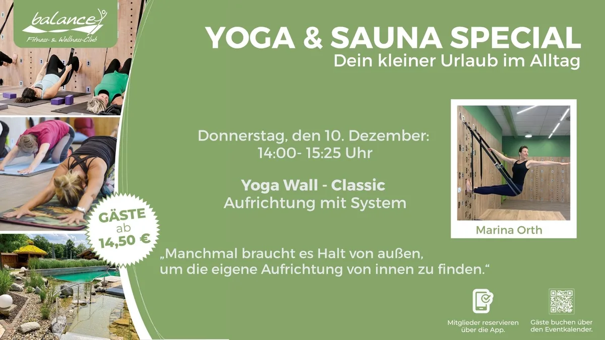 Yoga & Sauna Special: Yoga Wall - Classic mit Marina Orth im Balance Kassel am 10. Dezember