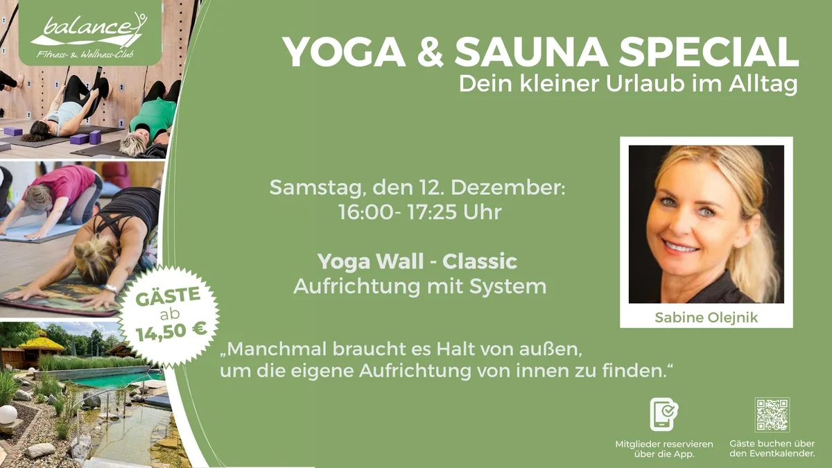 Yoga & Sauna Special: Yoga Wall - Classic mit Sabine Olejnik im Balance Kassel
