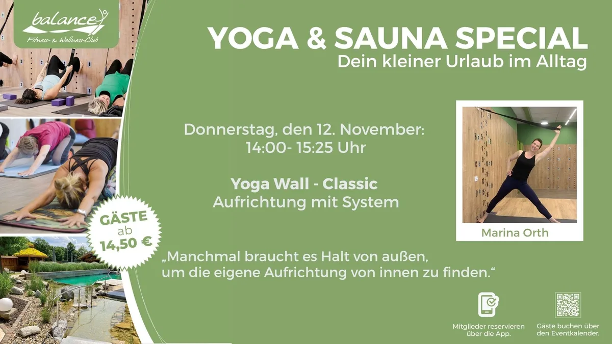 Yoga & Sauna Special: Yoga Wall - Classic mit Marina Orth im Balance Kassel am 12. November