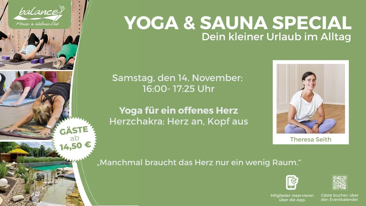 Yoga & Sauna Special: Yoga für ein offenes Herz mit Theresa Seith im Balance Kassel