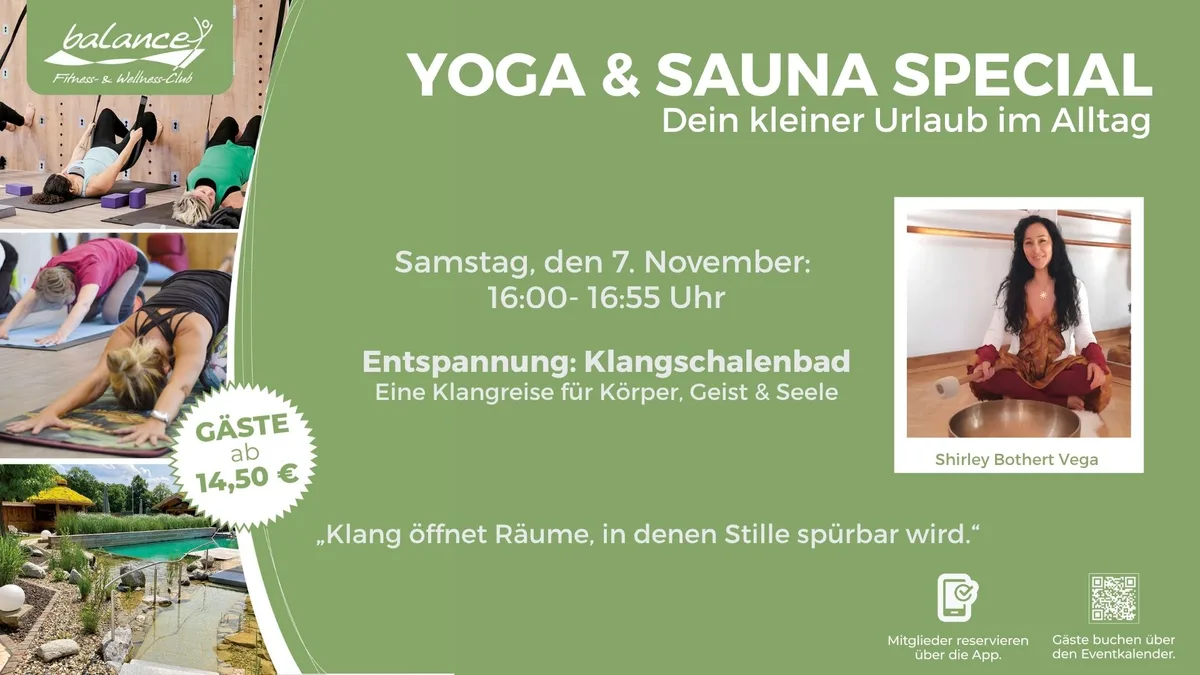 Yoga & Sauna Special: Entspannung Klangschalenbad mit Shirley Bothert Vega im Balance Kassel
